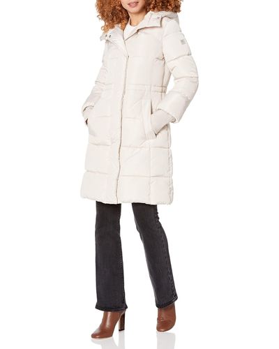 Kenneth Cole S Faux Memory Anork With Hidden Drawcord Puffer Down Alternative Coat - White