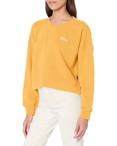 RVCA Graphic Fleece Pullover Crew Neck Sweatshirt - Yellow