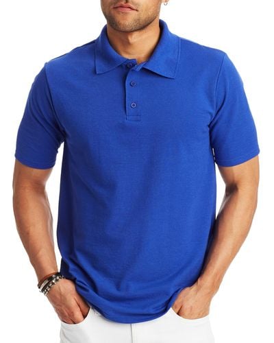 Hanes S Pique Short Sleeve Polo Shirt - Blue