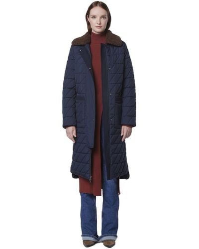 Andrew Marc Marc New York By Midweight Stadium Length Quilted With Faux Sherpa Collar Detail Jacket - Blue