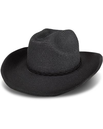 Lucky Brand Woven Western Ranger Adjustable Hat With Braid - Black