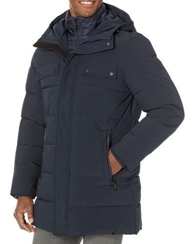 Vince Camuto Long Parka Winter Jacket With Hood And Pocket Detail - Blue