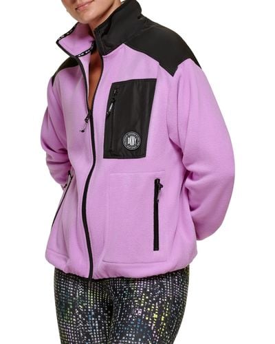 DKNY Sport Full Zip Hybrid Polar Fleece Jacket - Purple