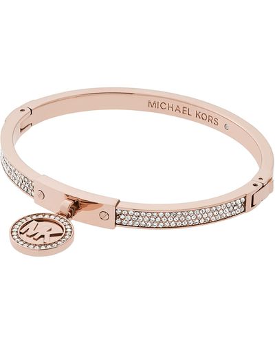 Michael Kors Stainless Steel And Pavé Crystal Mk Logo Bangle Bracelet For - Brown