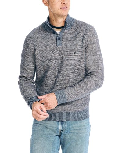 Nautica Sustainably Crafted Waffle Mock-neck Sweater - Gray