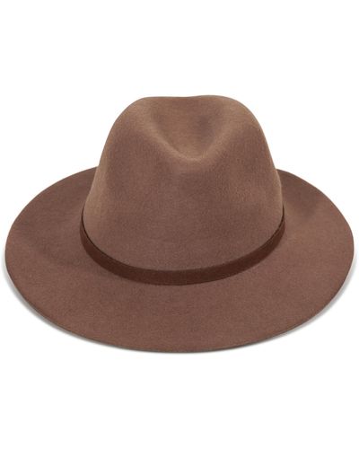 Lucky Brand Wool Fedora Wide Brim Adjustable Hat With Faux Suede Tie - Brown