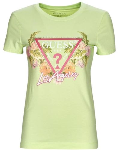 Guess T-shirt SS CN TRIANGLE FLOWERS TEE - Vert