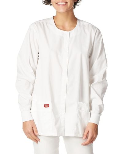 Dickies Plus Size Eds Signature Scrubs Missy Fit Snap Front Warm-up Jacket - White