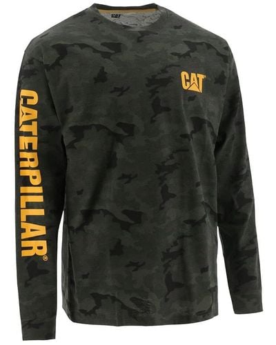 Caterpillar Trademark Banner Long Sleeve Tee Shirts With Center Back Neck Wire Agement Loop And Cat Logo - Multicolor