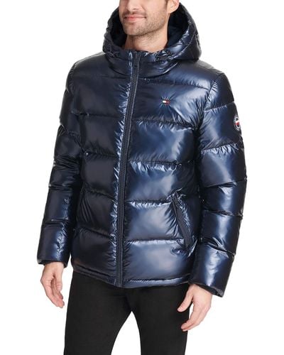 Tommy Hilfiger Hooded Puffer Jacket Down Alternative Coat - Blue