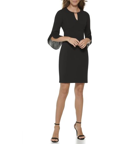 DKNY Keyhole Sheath Dress With 3/4 Pleated Sleeve - Black