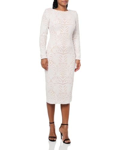 Dress the Population Emery Long Sleeve Sequin Sheath Dress - White