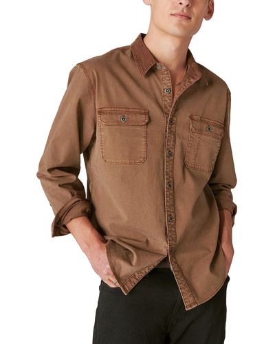 Lucky Brand Corduroy Collar Washed Workwear Long Sleeve Shirt - Brown
