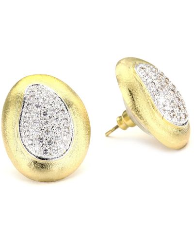 CZ by Kenneth Jay Lane "classic Cubic Zirconia" Rhodium-plated Two-tone Button Post Earrings - Blue