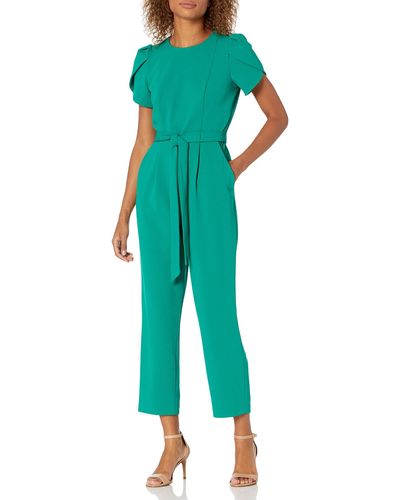 Calvin Klein Cropped Jumpsuit With Tulip Sleeve - Blue