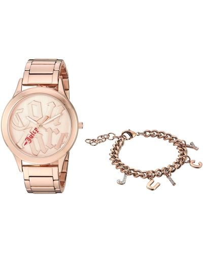 Juicy Couture Black Label Rose Gold-tone Watch With Genuine Crystal Accented Charm Bracelet - Metallic