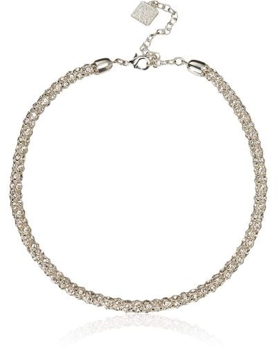 Anne Klein Silver-tone Crystal Glass Tubular Pave Collar Necklace - Metallic