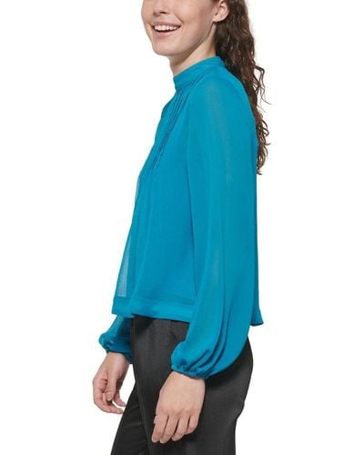 DKNY Effortless Long Sleeve Cropped Sportswear Top - Blue