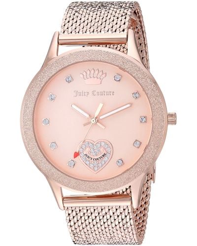 Juicy Couture Black Label Genuine Crystal Accented Rose Gold-tone Mesh Bracelet Watch - Metallic