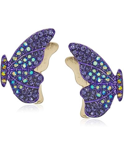 Betsey Johnson Pave Butterfly Stud Earrings - Purple