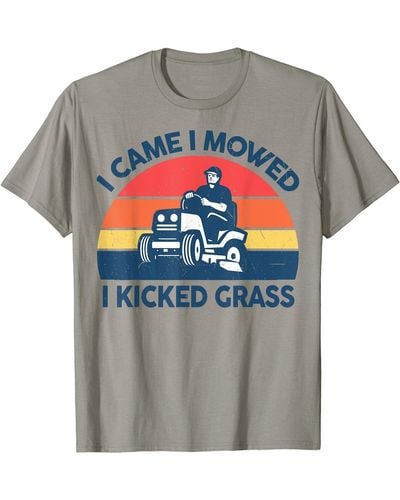 Caterpillar Funny I Came I Mowed I Kicked Grass Lawn Mower Mowing Dad T-shirt - Gray