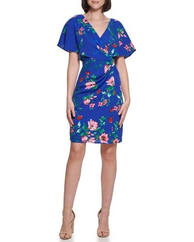 Kensie Floral Printed Shift Contemporary Dress - Blue