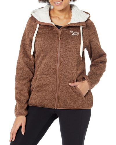 Reebok Sherpa Lined Sweater Fleece Jacket - Brown