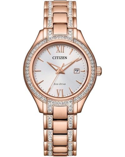 Citizen Ladies Classic Crystal Eco-drive Rose Gold Stainless Steel Watch - Metallic