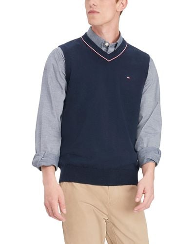 Tommy Hilfiger Mens Cotton Sweater Vest - Blue