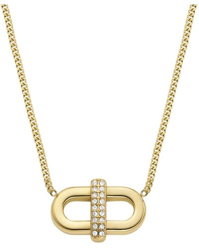Fossil Stainless Steel Gold-tone Heritage D-link Glitz Pendant Necklace - Metallic