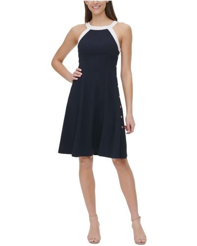Tommy Hilfiger S Navy Zippered Color Block Sleeveless Halter Above The Knee Fit + Flare Dress Uk - Blue