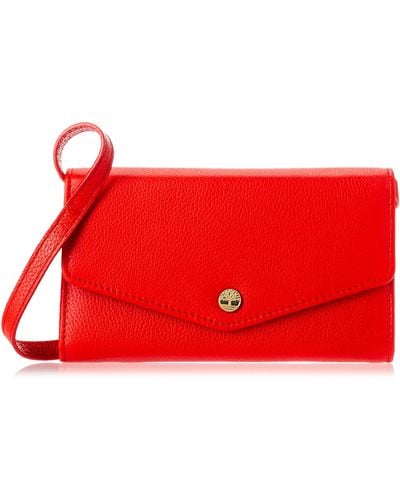 Timberland Rfid Leather Wallet Phone Bag With Detachable Crossbody Strap - Red