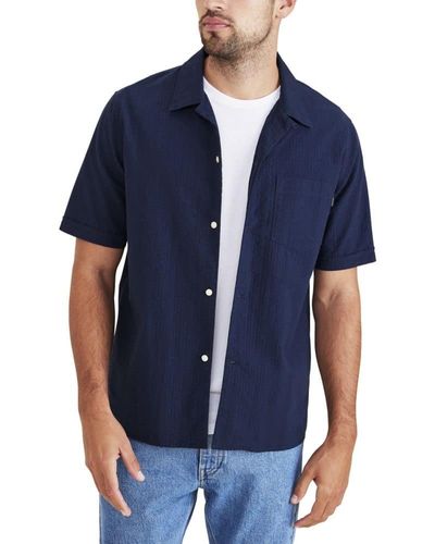 Dockers Relaxed Fit Short Sleeve Camp Collar Shirt, - Blue