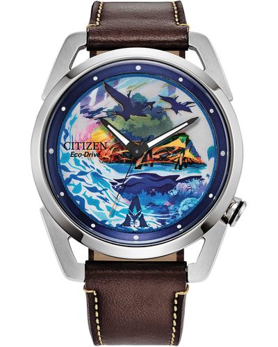Citizen Eco-drive Disney Avatar Watch In Stainless Steel With Brown Leather Strap - Metallic