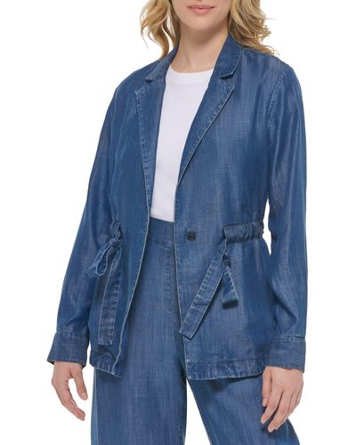 Calvin Klein Petite Essential Lightweight Sinched Waist Cuff Sleeve Jacket - Blue