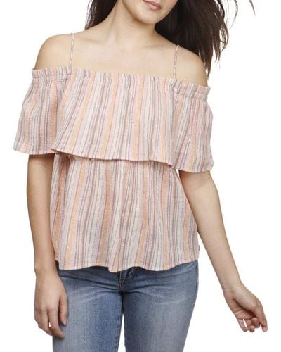 Lucky Brand Womens Crinkle Shine Top Shirt - Natural
