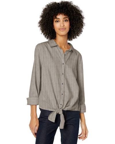 Goodthreads Solid Brushed Twill Tie-front Shirt - Gray