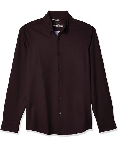 Perry Ellis Motion Slim Fit Net Long Sleeve Button-down Stretch Shirt - Purple