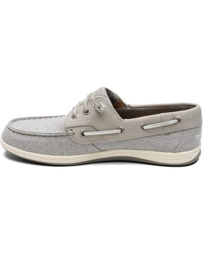 Sperry Top-Sider Womens Songfish Sparkle Stripe Linen Boat Shoe - Gray
