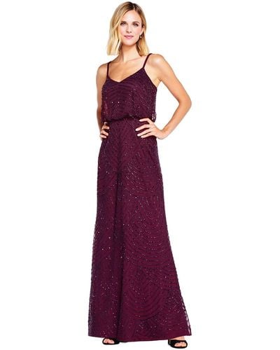 Adrianna Papell Blouson Beaded Gown - Purple