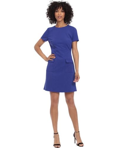 Donna Morgan Plus Size Patch Pocket Mini Dress - Blue