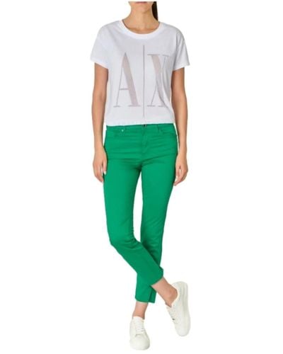 Emporio Armani A|x Armani Exchange Womens Garment Dyed Super Skinny Slit Capri Denim Pants Jeans - Green