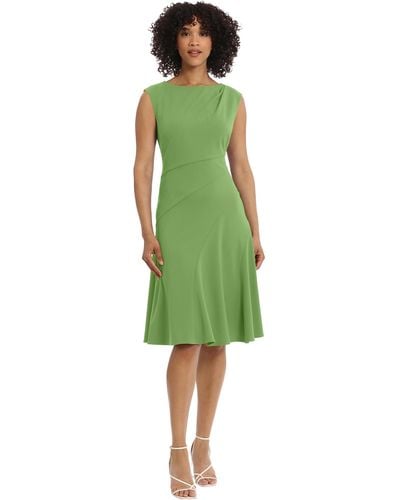 Maggy London Sleeveless Fit And Flare With Pleat Tuck And Seaming Details Work Career Event Guest Of - Green