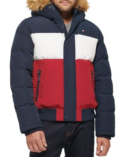 Tommy Hilfiger Arctic Cloth Quilted Snorkel Bomber Jacket - Blue