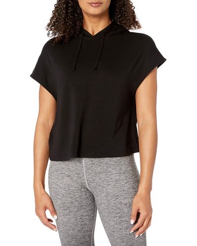 Core 10 Soft French Terry Cropped Sleeveless Hoodie Yoga - Black