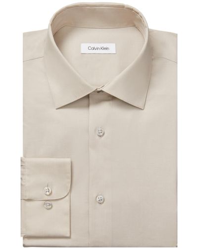 Calvin Klein Dress Shirt Regular Fit Herringbone Stretch - Natural