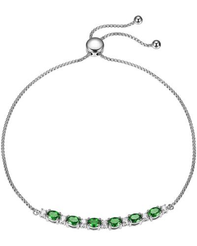 Amazon Essentials 0.175 Cttw Lab Grown Diamond And Created Emerald 925 Sterling Silver Bar Bolo Adjustable Bracelet - Blue