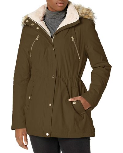 Nautica Microfiber Parka Anorak Jacket With Faux Fur Hooded Trim - Green