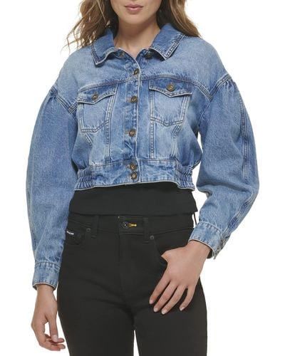 DKNY Denim Fashionable Cropped Jeans Jacket - Blue