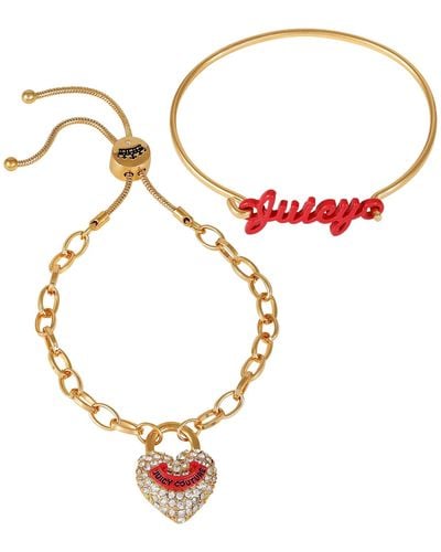 Juicy Couture Goldtone 2 Piece Cuff And Slider Charm Bracelet - Multicolor